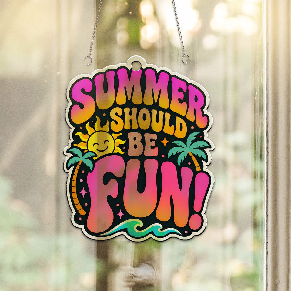 Retro Summer 3 Acrylic Suncatcher hanging in a sunny window