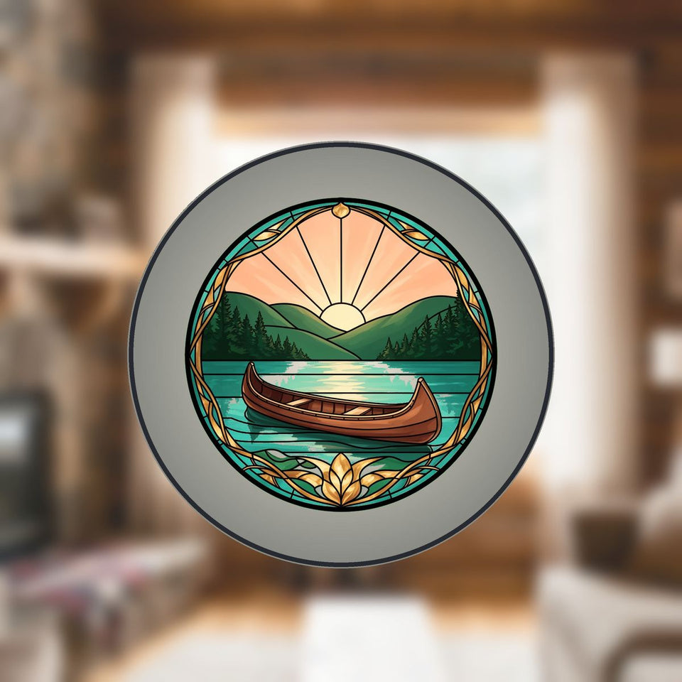 Canoe Lake Sunrise Circle Stained Glass Suncatcher
