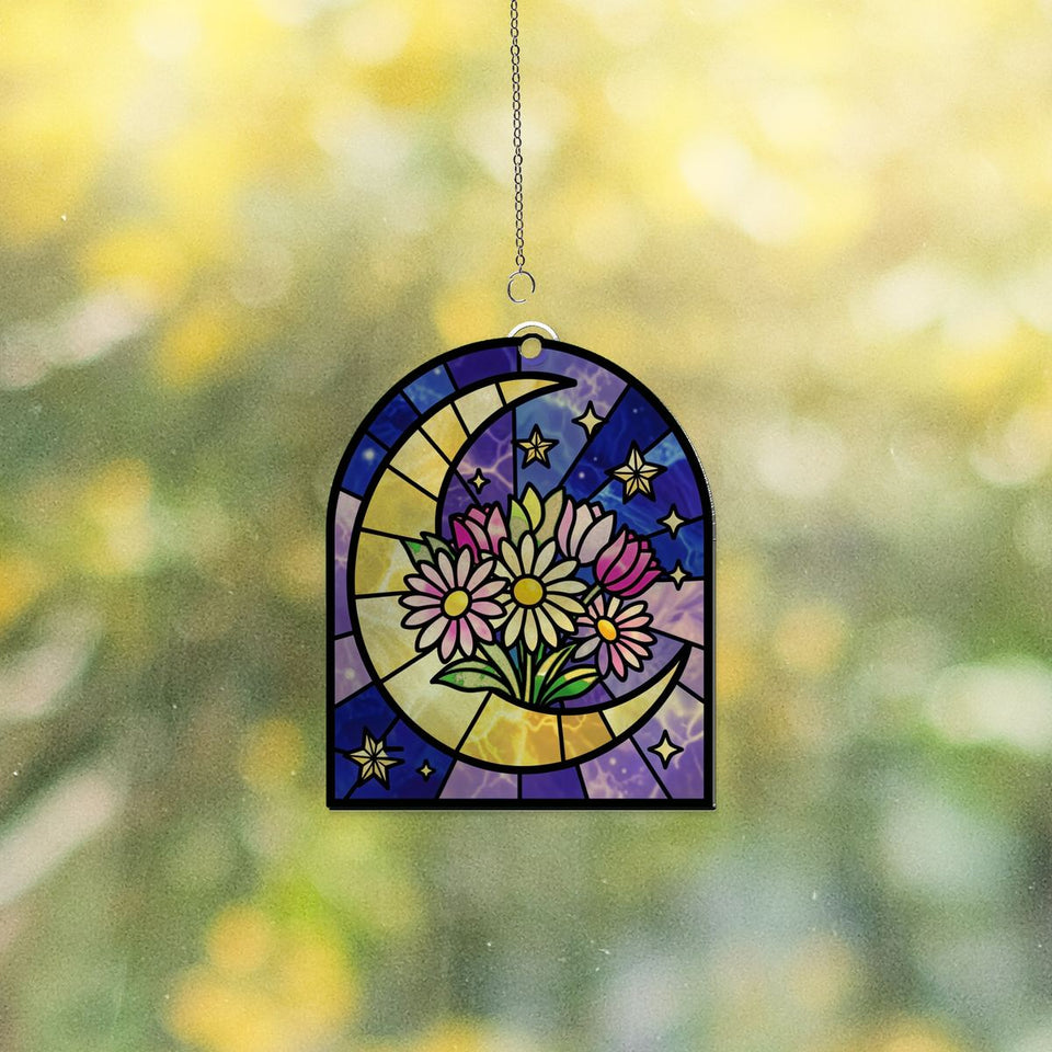 Crescent Moon Wildflowers Arch Acrylic Suncatcher