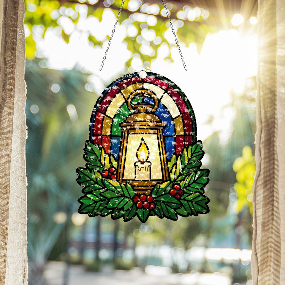 Holiday Lantern Evergreen Arch Water Ripple Suncatcher