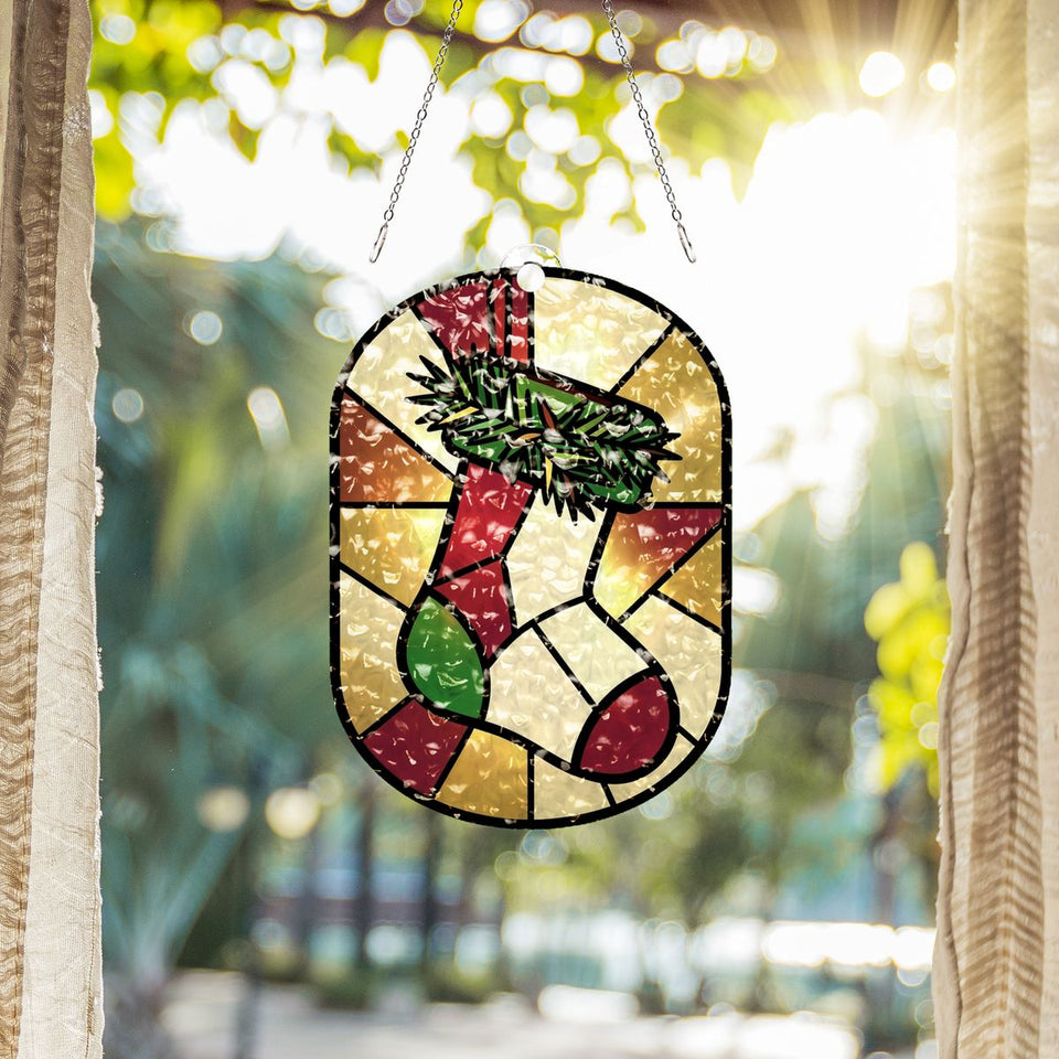 Christmas Stocking Pine Water Ripple Suncatcher
