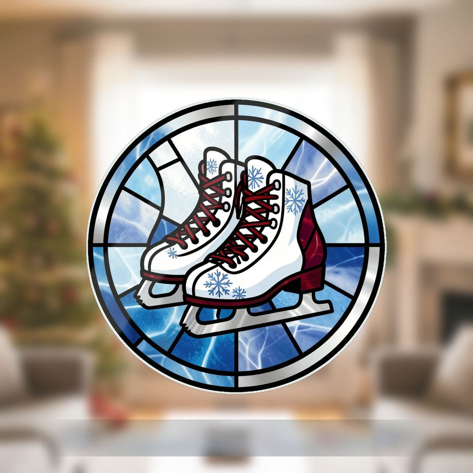 Ice Skates Snowflake Circle Wavy Acrylic Suncatcher Ornament