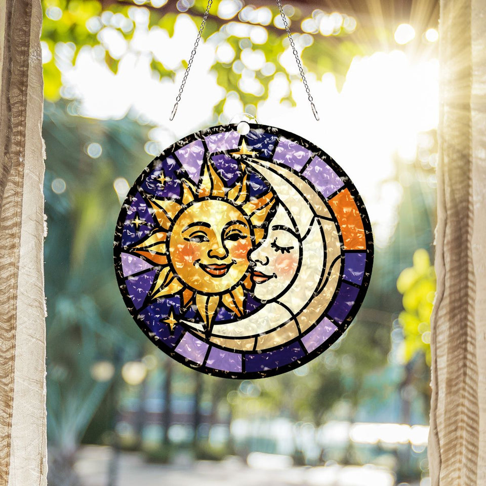 Sun and Moon Embrace Circle Water Ripple Suncatcher