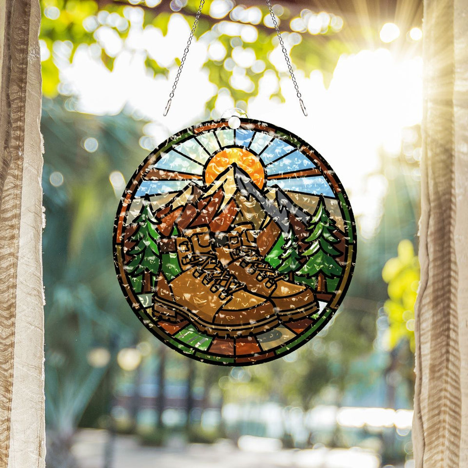 Hiking Boots Mountain Circle Water Ripple Suncatcher