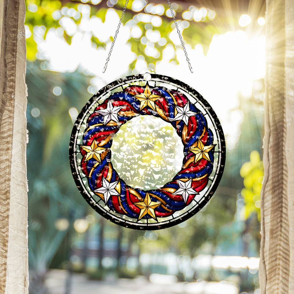 Patriotic Star Wreath Water Ripple Suncatcher