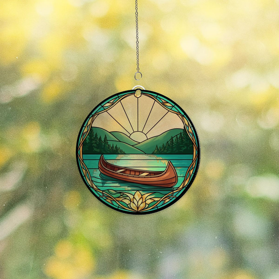 Canoe Lake Sunrise Circle Acrylic Suncatcher