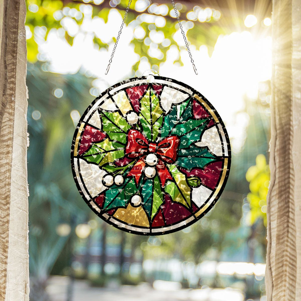 Mistletoe Bow Circle Water Ripple Suncatcher