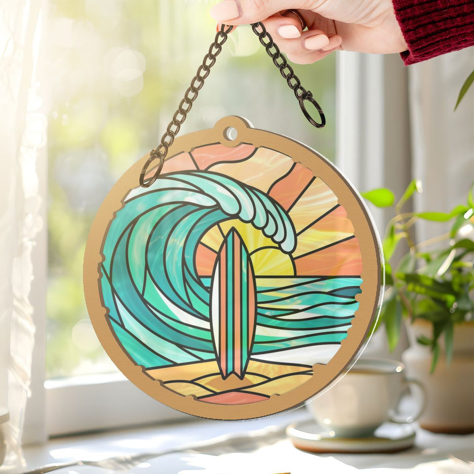 Surfboard Wave Circle Window Hanging Suncatcher