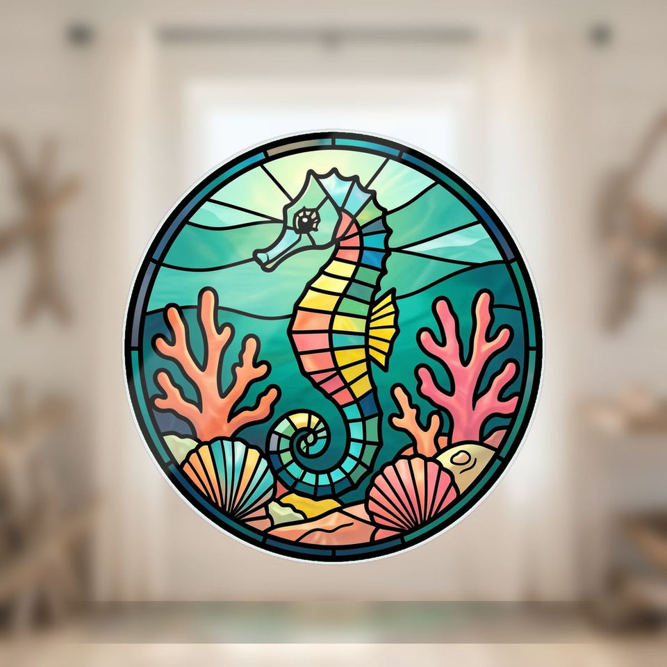 Seahorse Coral Reef Circle Wavy Acrylic Suncatcher Ornament