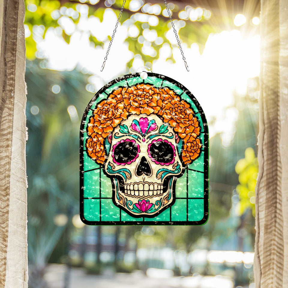 Sugar Skull Marigold Arch Water Ripple Suncatcher
