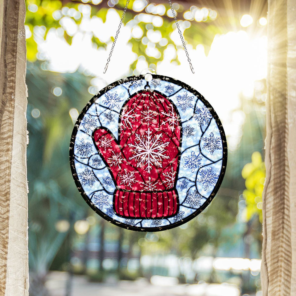 Knit Mitten Snowflake Circle Water Ripple Suncatcher