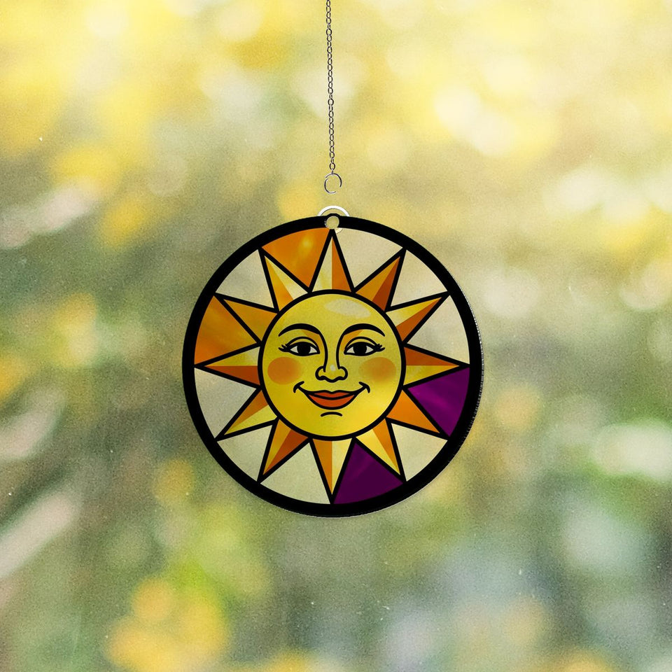 Radiant Sun Face Circle Acrylic Suncatcher