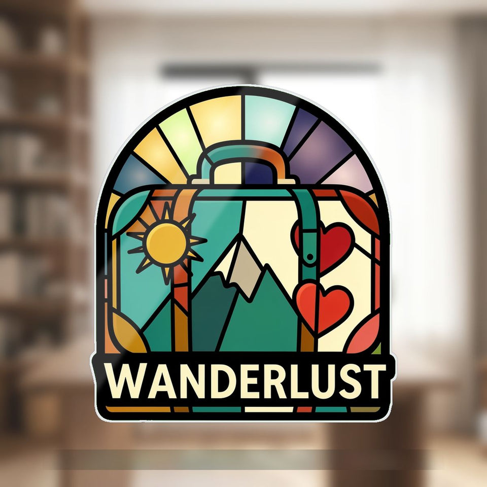 Vintage Suitcase Wanderlust Arch Wavy Acrylic Suncatcher Ornament