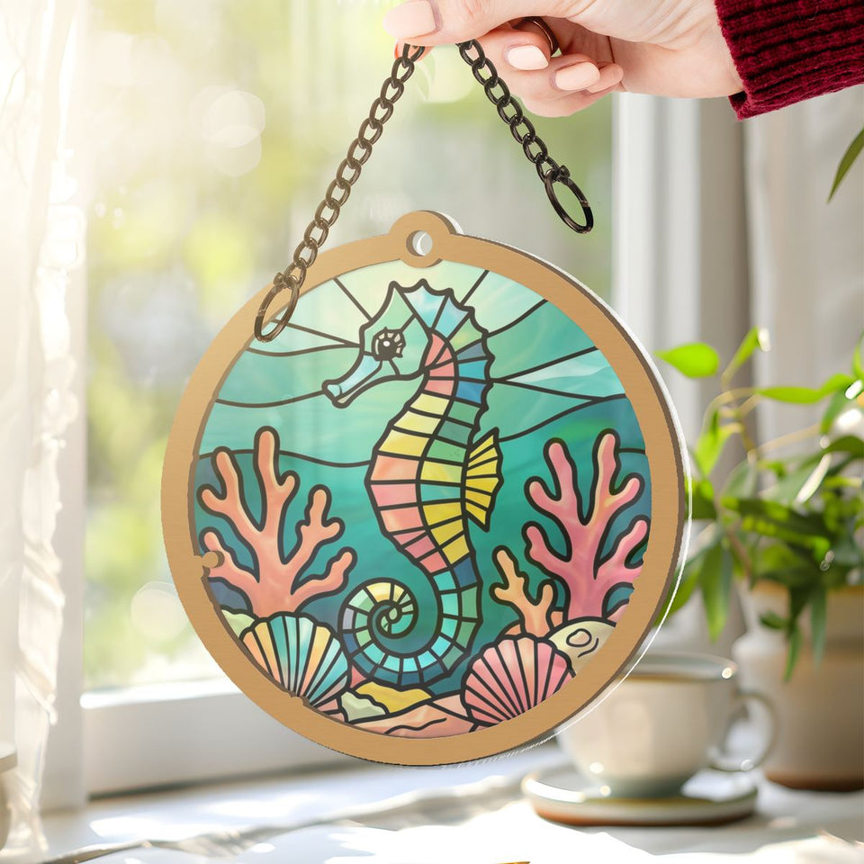 Seahorse Coral Reef Circle Window Hanging Suncatcher