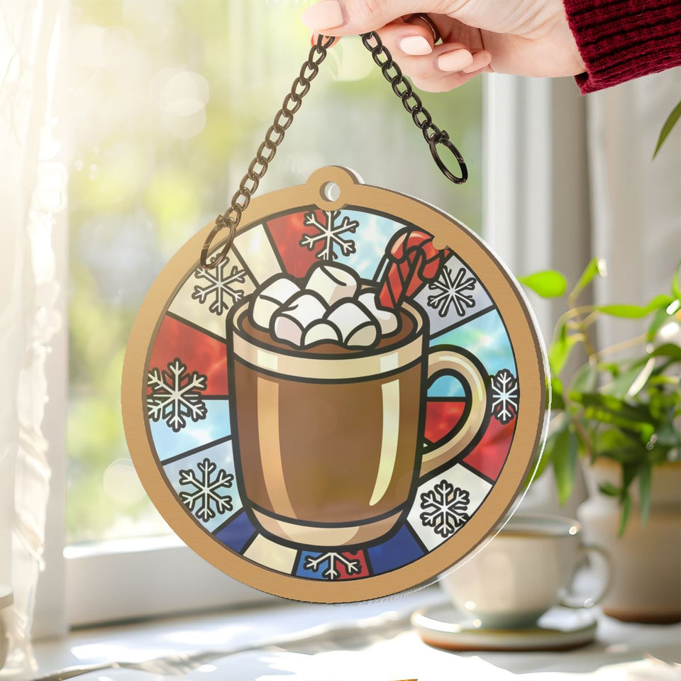 Hot Cocoa Mug Circle Window Hanging Suncatcher