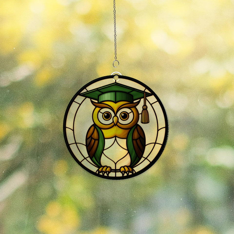 Wise Owl Graduation Cap Acrylic Suncatcher