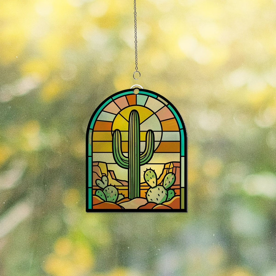 Desert Saguaro Sunset Arch Acrylic Suncatcher