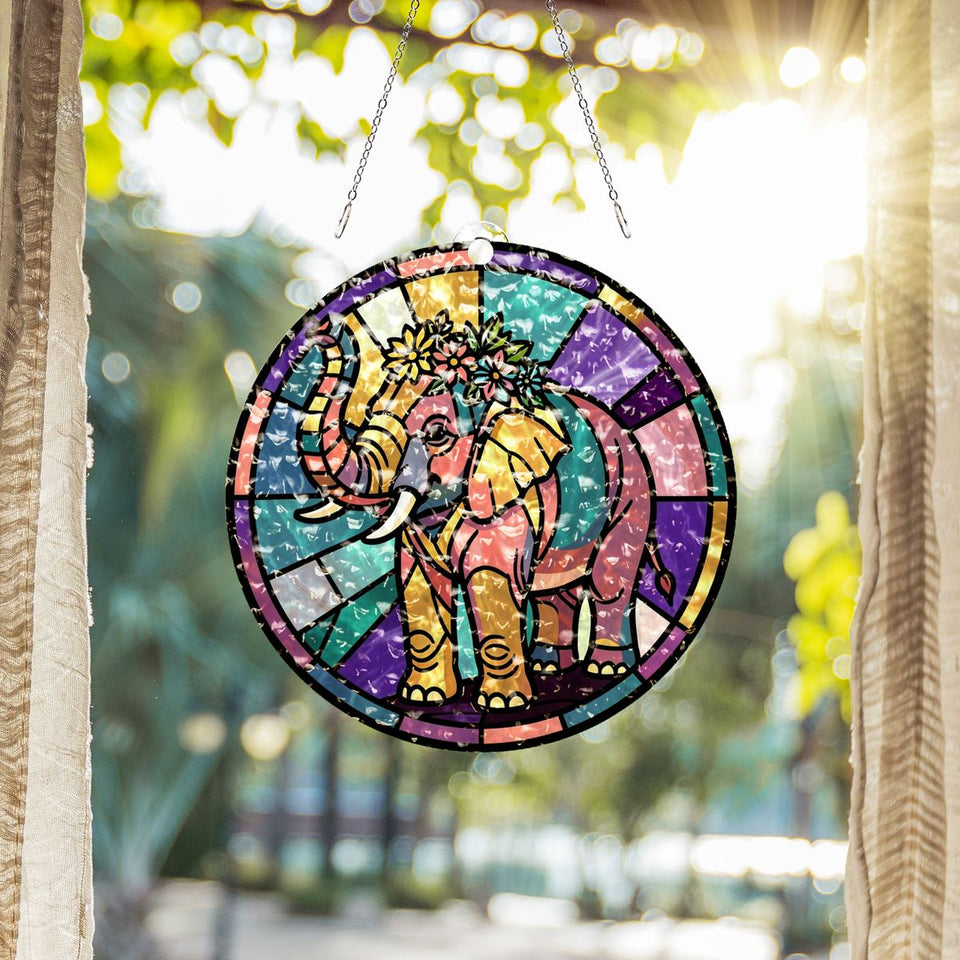 Elephant Wildflower Circle Water Ripple Suncatcher