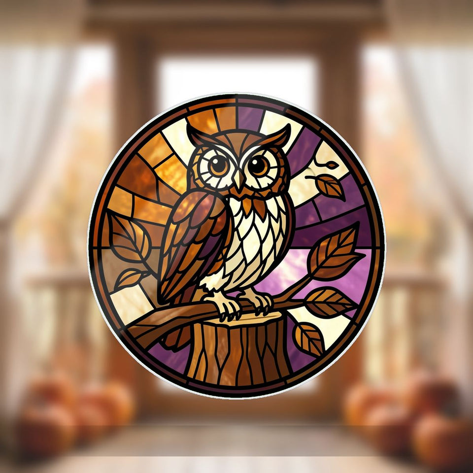 Autumn Owl Circle Wavy Acrylic Suncatcher Ornament