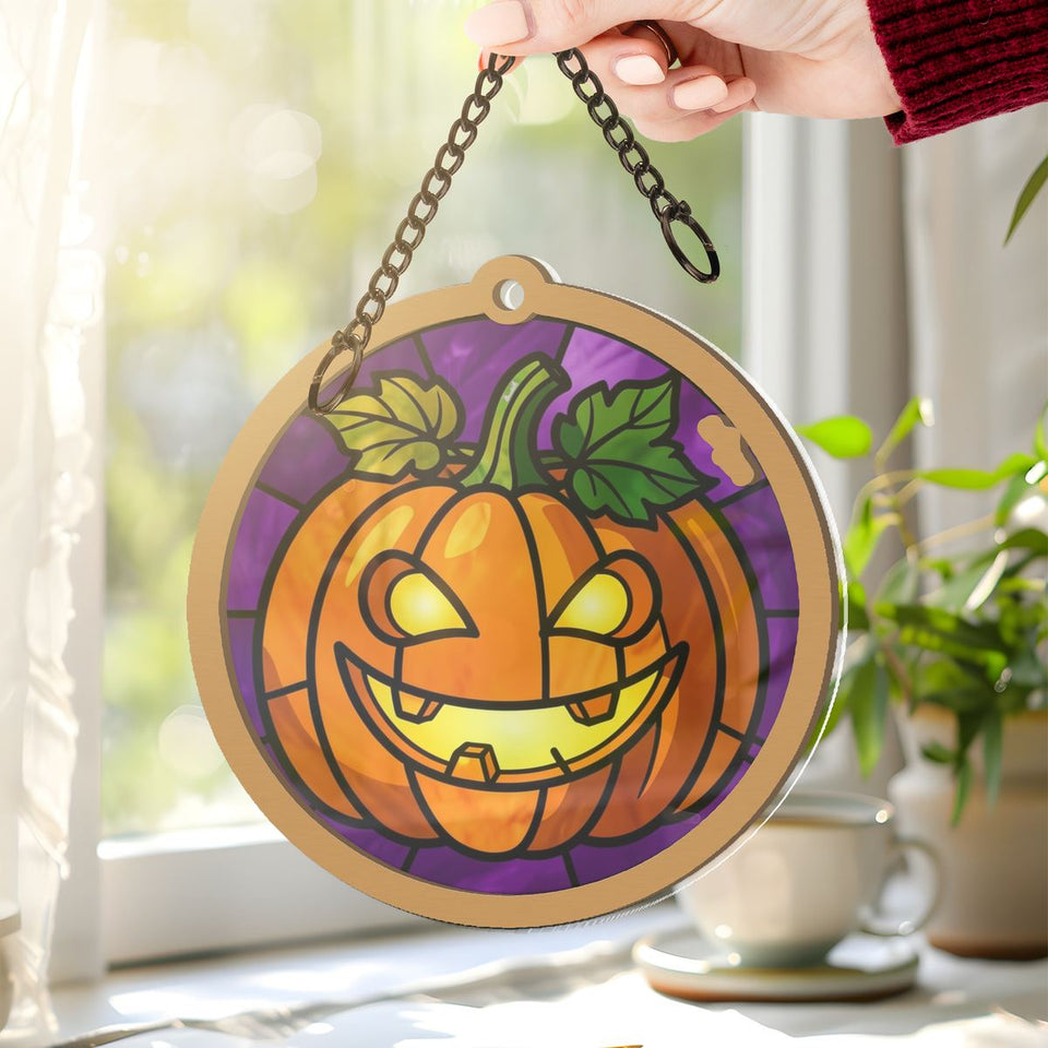 Jack O Lantern Grin Circle Window Hanging Suncatcher