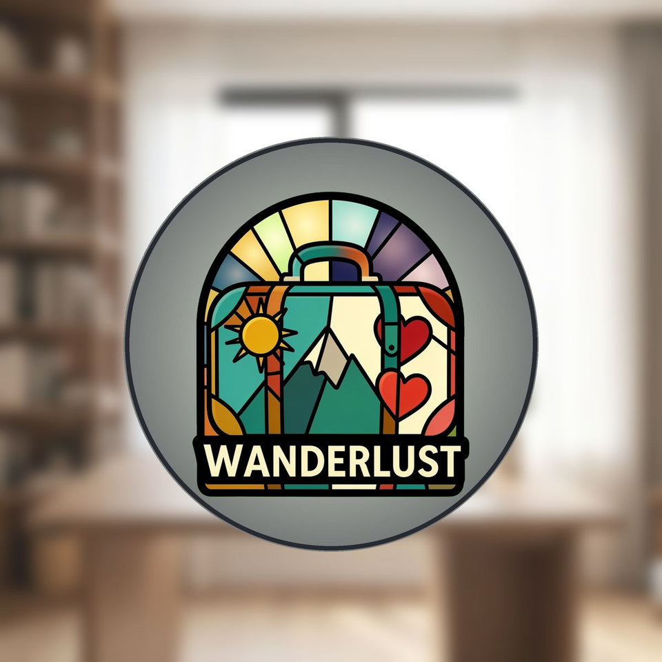 Vintage Suitcase Wanderlust Arch Stained Glass Suncatcher