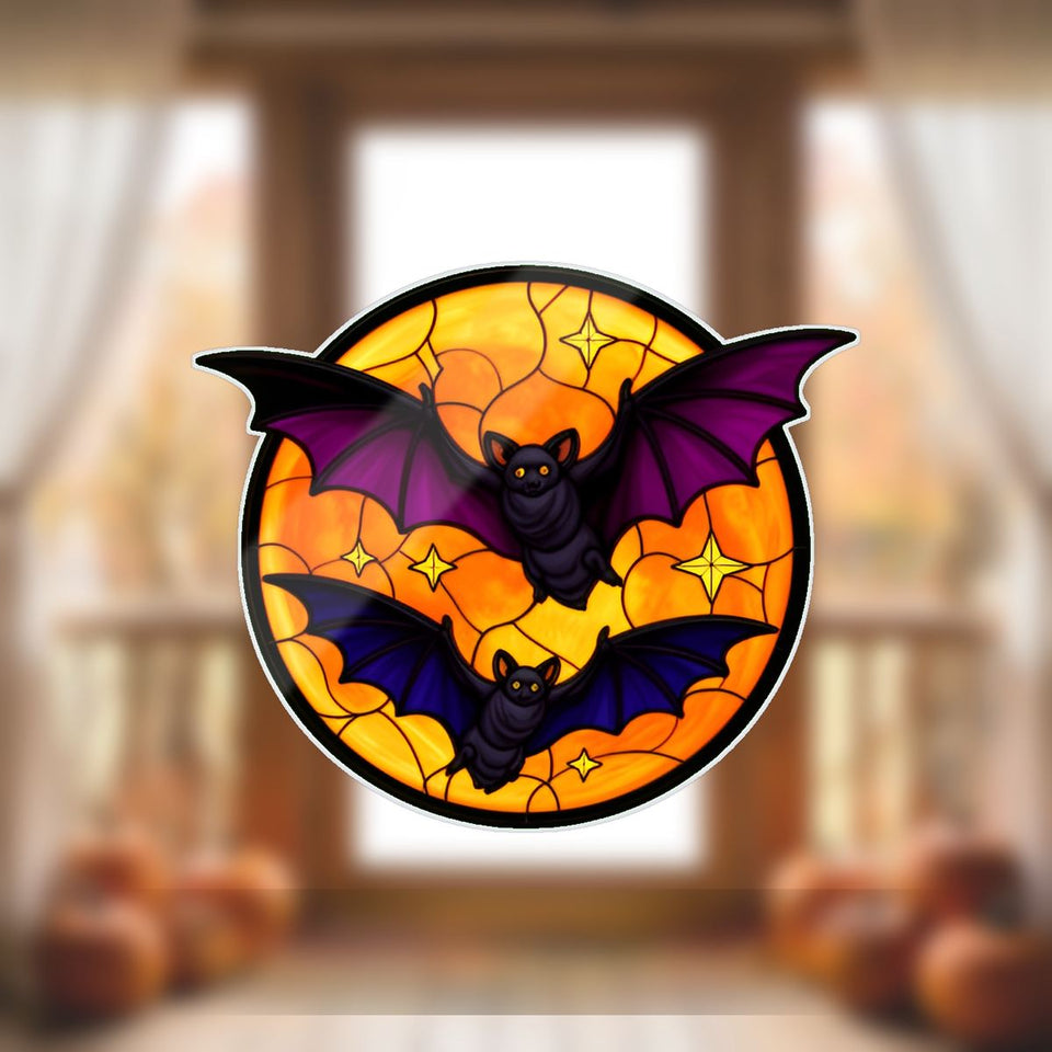 Bats Over Orange Moon Wavy Acrylic Suncatcher Ornament