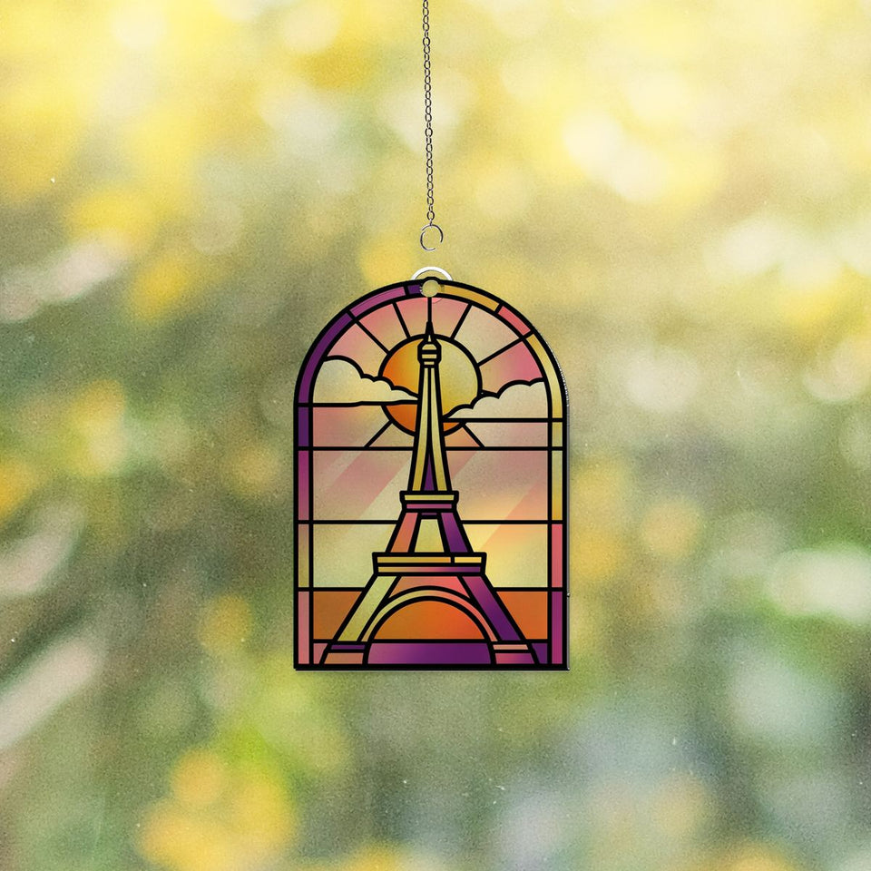 Eiffel Tower Sunset Arch Acrylic Suncatcher