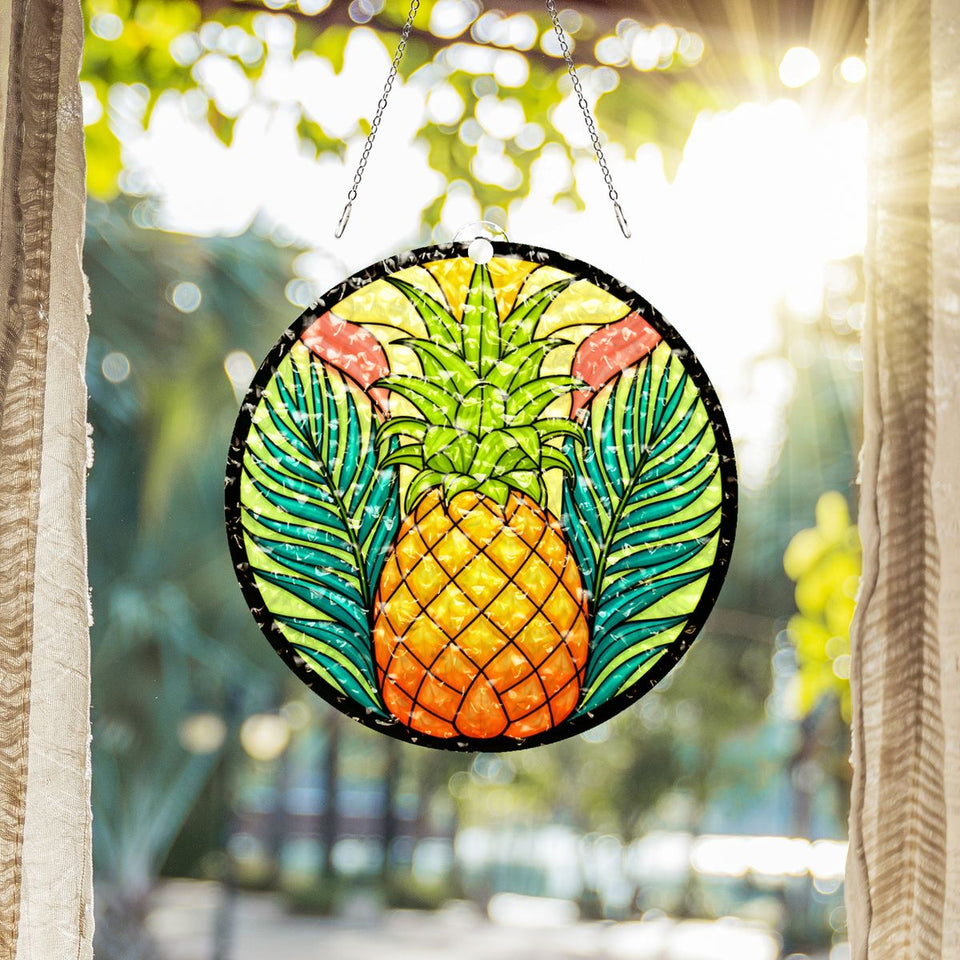 Pineapple Palm Leaf Circle Water Ripple Suncatcher