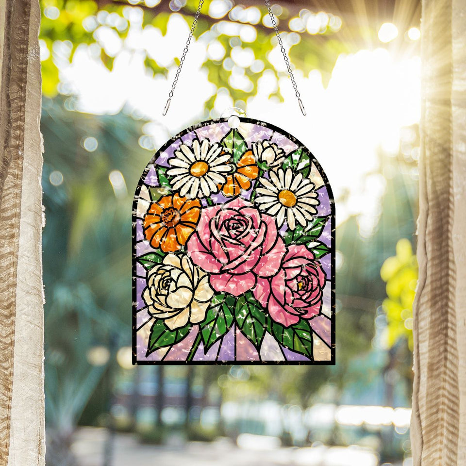 Birth Flower Bouquet Arch Water Ripple Suncatcher