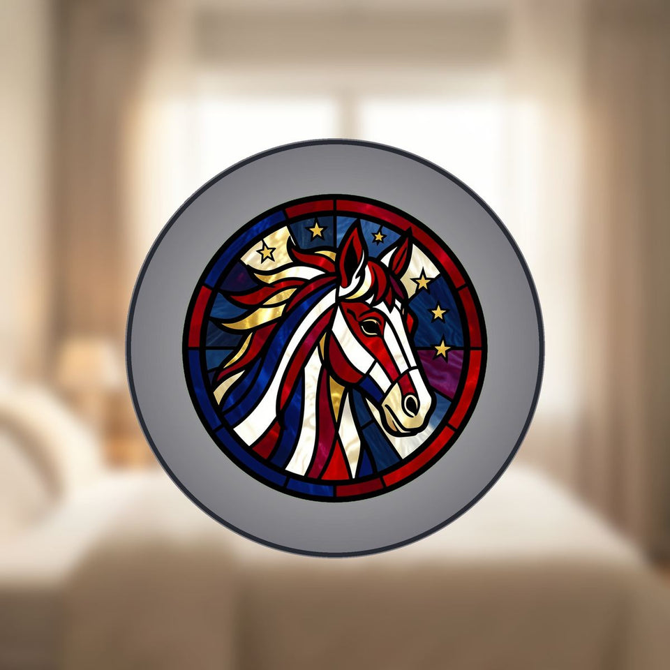 Patriotic Horse Stars Circle Stained Glass Suncatcher
