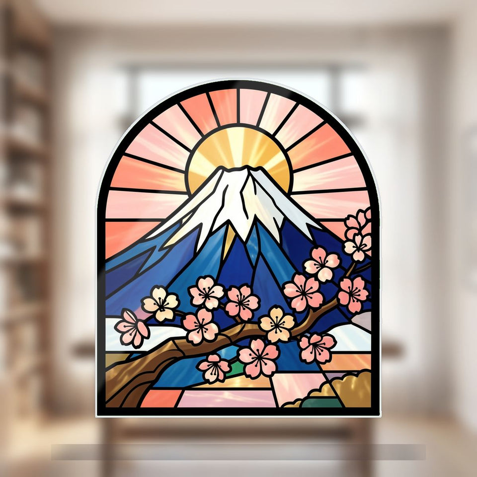 Mount Fuji Blossom Arch Wavy Acrylic Suncatcher Ornament