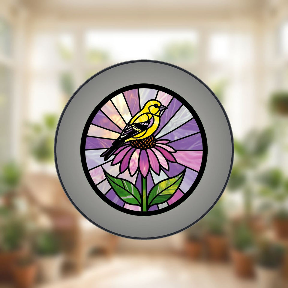 Goldfinch Coneflower Circle Stained Glass Suncatcher