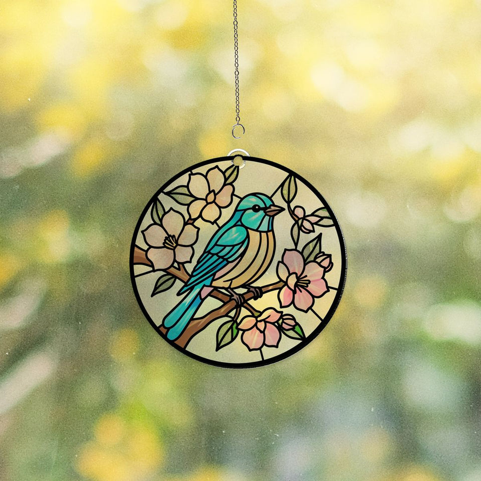 Bluebird Blossom Circle Acrylic Suncatcher