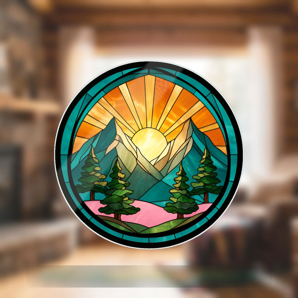 Mountain Pine Sunrise Circle Wavy Acrylic Suncatcher Ornament
