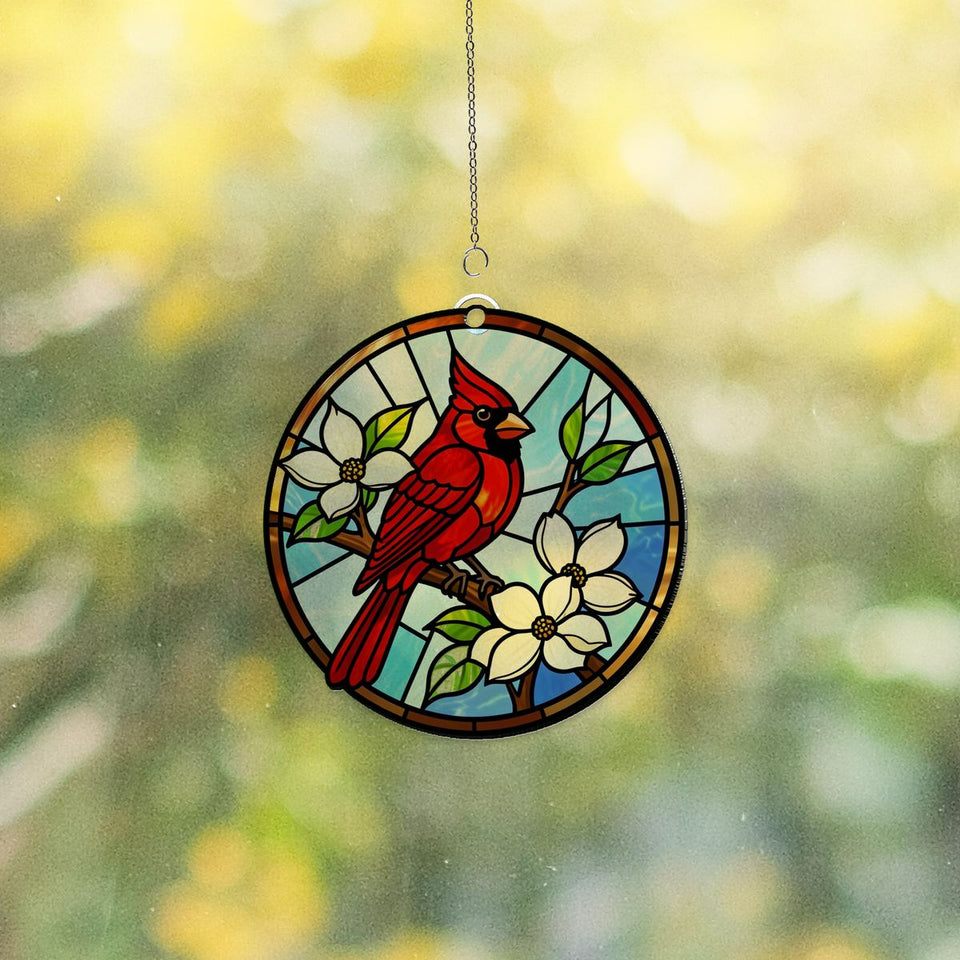 Cardinal Dogwood Circle Acrylic Suncatcher