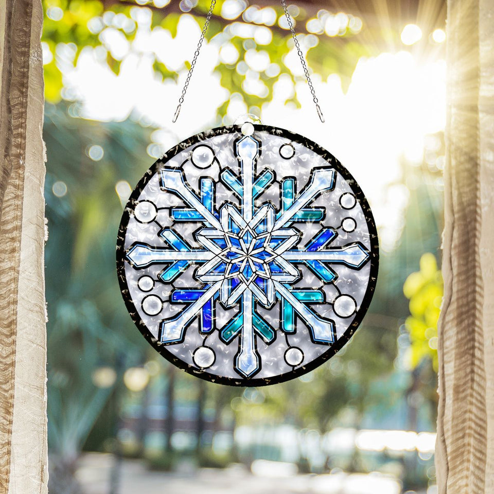 Frosted Snowflake Circle Water Ripple Suncatcher