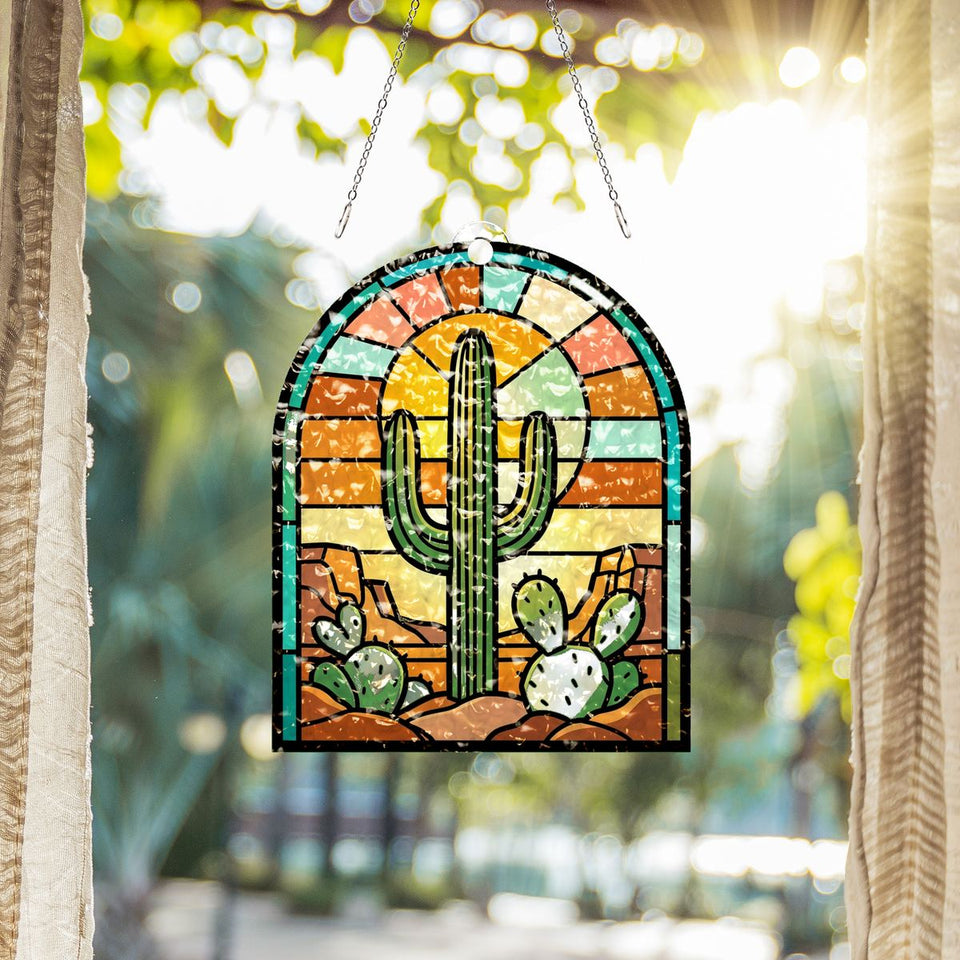 Desert Saguaro Sunset Arch Water Ripple Suncatcher