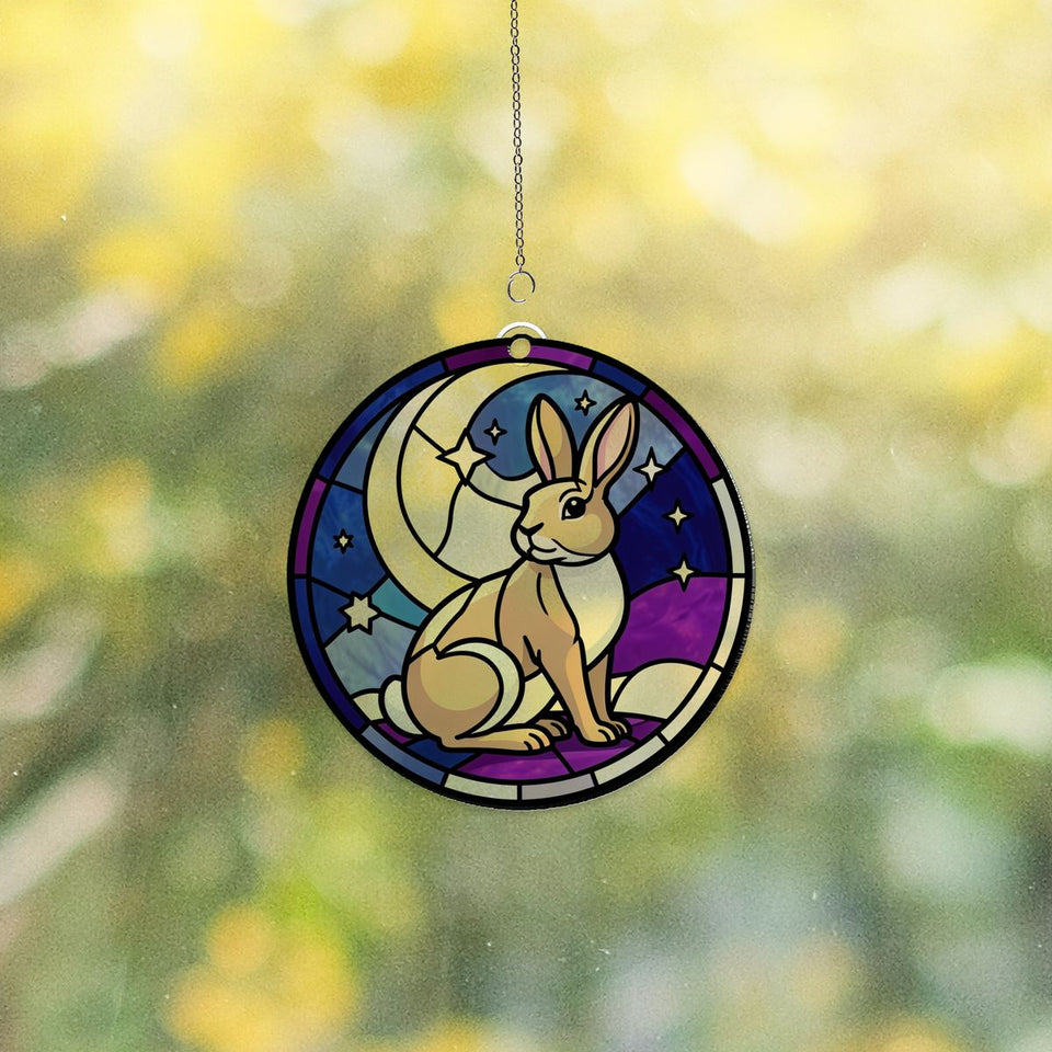 Moon Gazing Hare Circle Acrylic Suncatcher