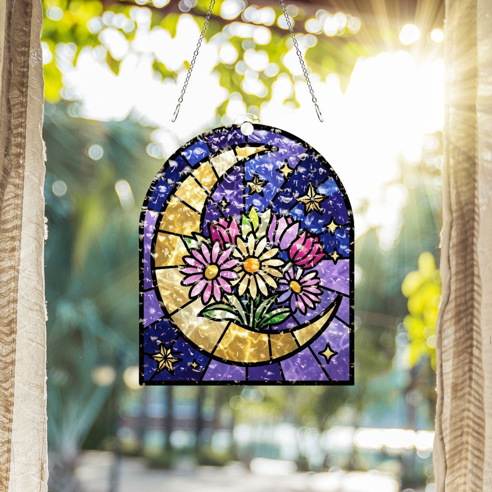 Crescent Moon Wildflowers Arch Water Ripple Suncatcher