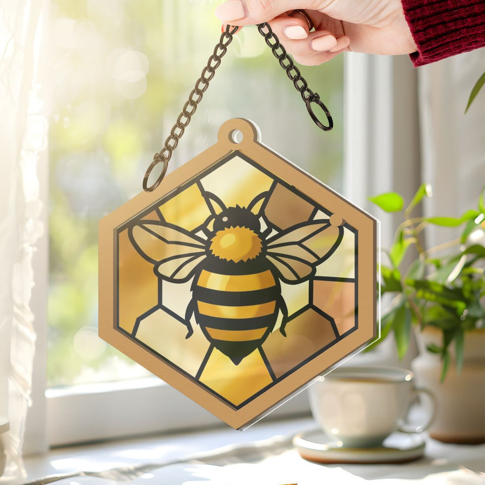 Honeybee Honeycomb Hexagon Window Hanging Suncatcher