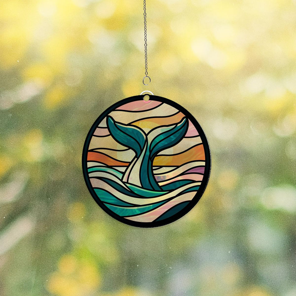 Humpback Whale Tail Circle Acrylic Suncatcher