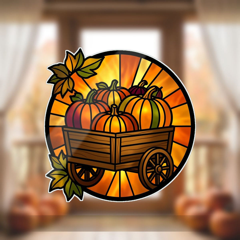 Autumn Pumpkin Cart Circle Wavy Acrylic Suncatcher Ornament