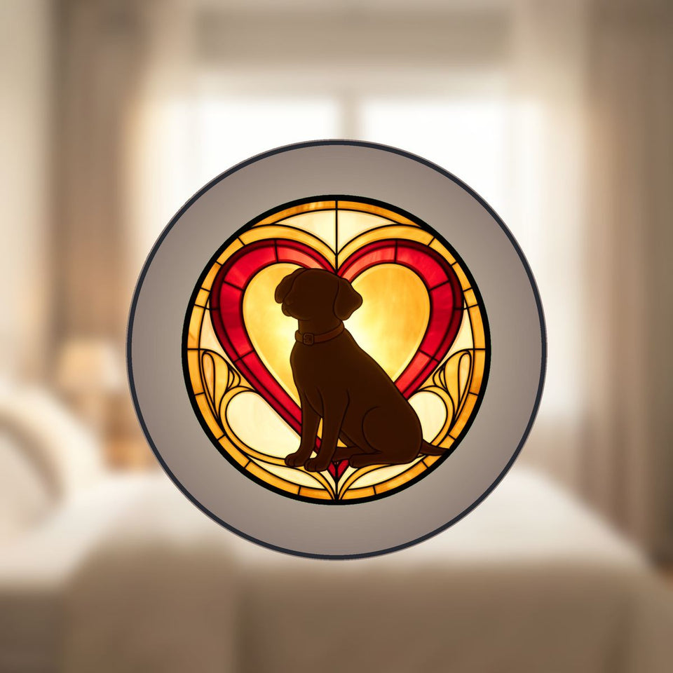 Loyal Dog Heart Circle Stained Glass Suncatcher