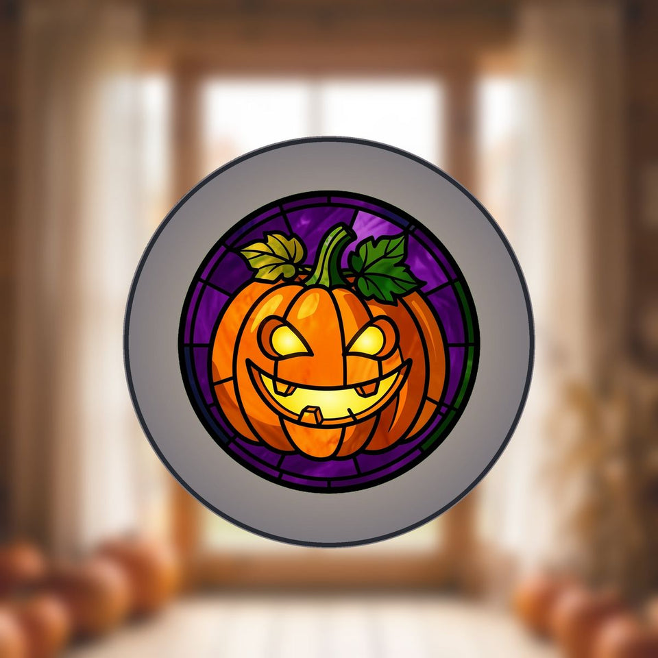 Jack O Lantern Grin Circle Stained Glass Suncatcher