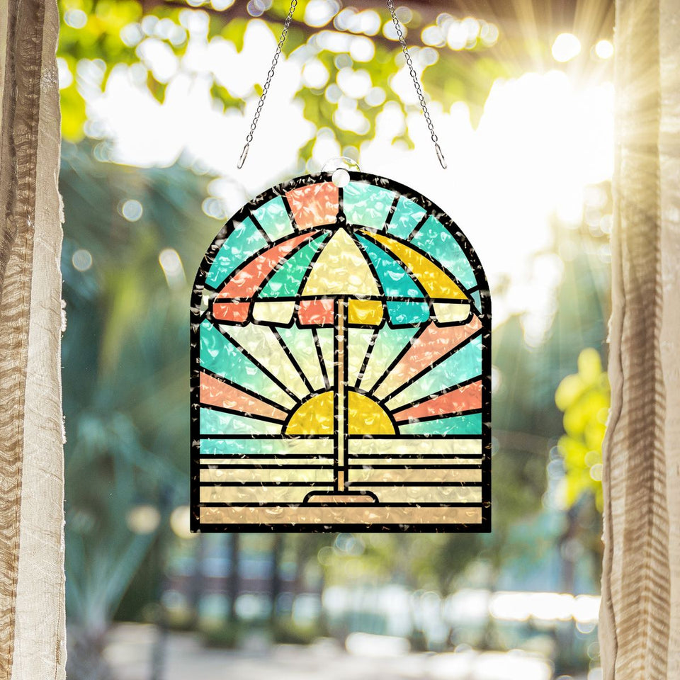 Beach Umbrella Sunset Water Ripple Suncatcher