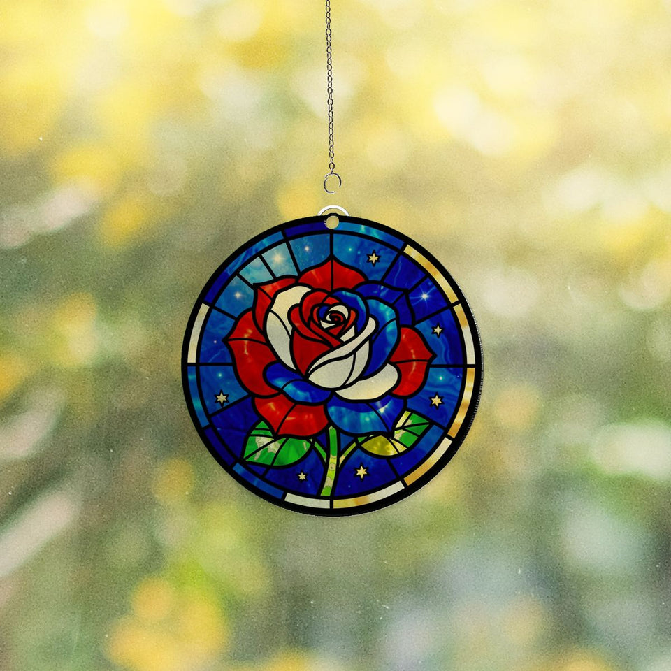 Old Glory Rose Circle Acrylic Suncatcher