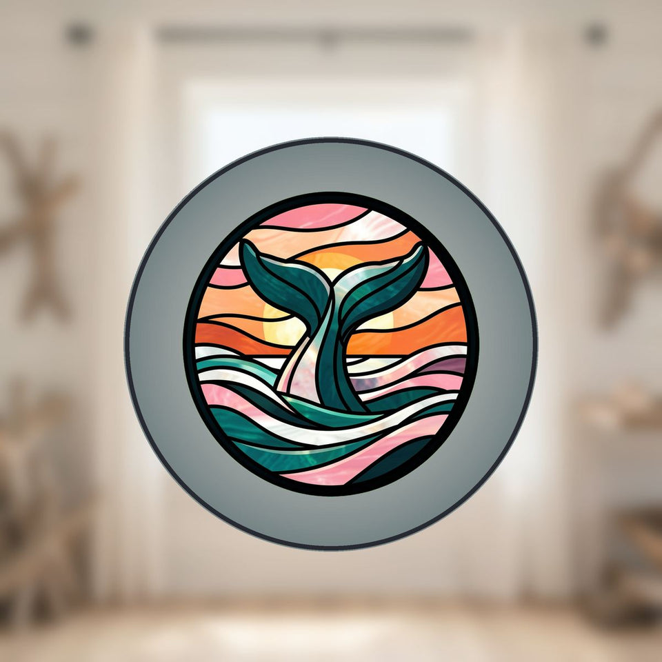 Humpback Whale Tail Circle Stained Glass Suncatcher