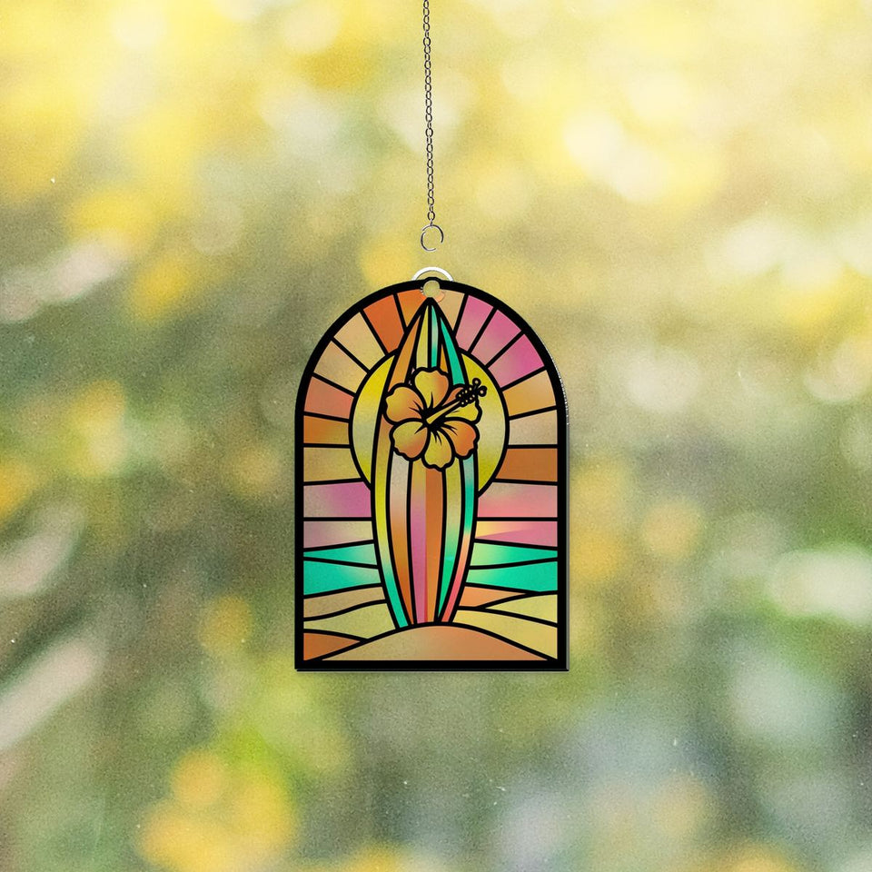 Surfboard Sunset Arch Acrylic Suncatcher