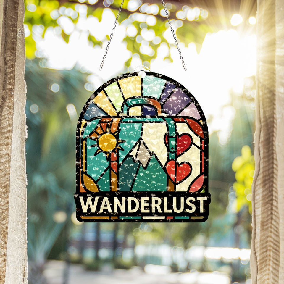 Vintage Suitcase Wanderlust Arch Water Ripple Suncatcher