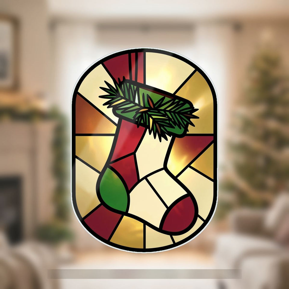 Christmas Stocking Pine Wavy Acrylic Suncatcher Ornament